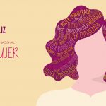 Greeting Card FELIZ DIA INTERNATIONAL DE LA MUJER - HAPPY INTERNATIONAL WOMEN S DAY in Spanish language Silhouette of woman with purple hair filled with the words EMPOWERED WOMAN on yellow background